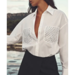 chemise blanc à clous femme