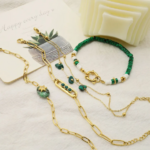bracelet plaqué or vert bohème pierre naturelle