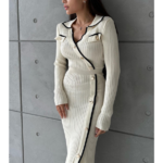 robe chic blanche en tricot femme boutons dorés
