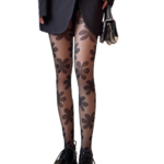 collants noirs grosse fleur femme