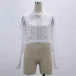 chemisier en dentelle blanc transparent femme manches longues