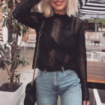 chemisier en dentelle noir bohème transparent femme