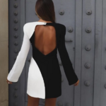 robe élégante patchwork noir et blanc femme dos nu