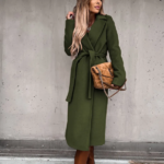 manteau long en laine avec ceinture vert femme