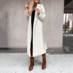 manteau long en laine avec ceinture blanc chaud