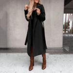 manteau long en laine avec ceinture noir femme
