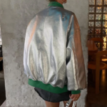 bomber cuir argenté femme