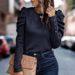 Pull à manches longues en cachemire noir chic femme