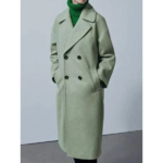 manteau long oversize en laine vert femme