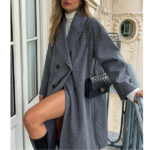 manteau long oversize en laine gris femme