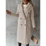Manteau long en laine droit beige pour femme