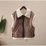blouson sans manche fourrure mouton cuir femme