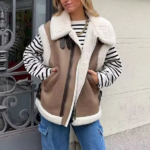 manteau sans manche fourrure mouton cuir femme petit prix