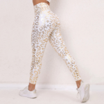 legging de sport blanc léopard doré femme