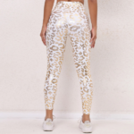 pantalon de yoga blanc léopard doré femme