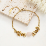 bracelet pierre naturelle quartz rose acier inoxydable femme