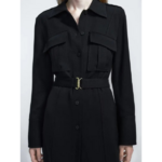 robe courte noire ceinture élégante femme à manches longues et poches