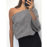 pull épaule dénudé gris cachemire