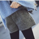 Short en laine élastique taille haute pour femme gris chiné