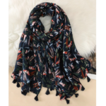 foulard femme noir fleuri