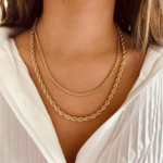 Collier de chaîne de corde en acier inoxydable plaqué or 24k