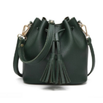 sac seau à bandoulière cuir vert
