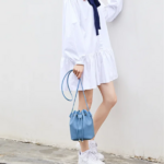 sac seau en cuir bleu