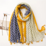 grand foulard à pois bleu jaune femme