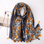 grand foulard 180x90Cm imprimé bleu fleuri en viscose
