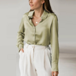 chemisier en satin élégant classique vert