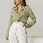 chemisier en satin élégant vert femme