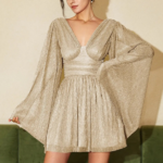 Robe trapèze dorée à paillettes femme
