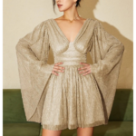 robe de soirée courte dorée femme