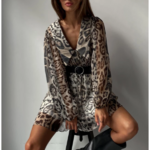 mini robe manches bouffantes imprimé animalier femme