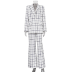 ensemble blazer pantalon évasé à carreaux blanc femme