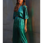 combinaison en satin vert  femme pas chère
