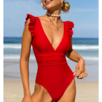 maillot de bain une pièce femme rouge à volants