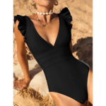 maillot de bain une pièce femme noir à volants 2024