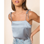 top satin bleu femme