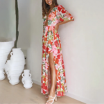 robe longue fendue imprimée florale chic