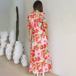 robe longue fendue imprimée florale printemps été