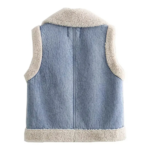 manteau denim fausse fourrure sans manches