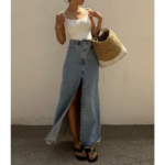 jupe longue fendue en jean femme