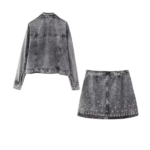 ensemble veste jupe denim à clous argentés femme