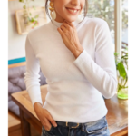 pull blanc col montant basique femme