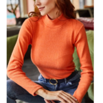 pull orange col montant basique femme
