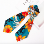 Foulard chouchou élastique accessoire cheveu bohème imprimé floral bleu orange