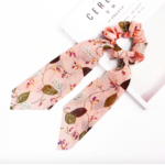 Foulard chouchou élastique accessoire cheveu bohème imprimé floral feuilles rose