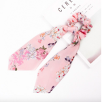 Foulard chouchou élastique accessoire cheveu bohème imprimé floral rose