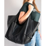 grand sac fourre-tout noir en cuir